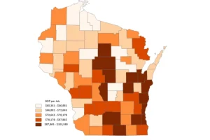 map of Wisconsin showing the GDP per county